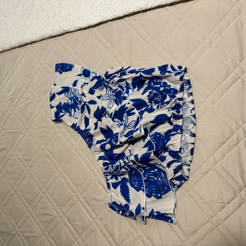 Blue and White Floral One Shoulder Top